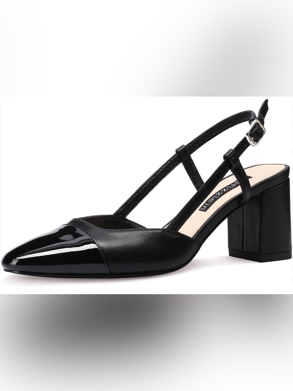 Adrizzlein Elegant Black Slingback Block Heel Pump - Women's Dress Shoe Size 8.5